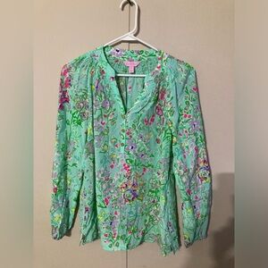 Lilly Pulitzer Elsa Top Watercolor Floral Shirt Women's Size XS